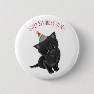Personalised black kitten birthday badge