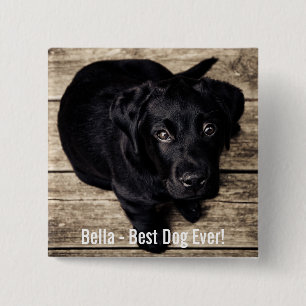 Personalised Black Lab Dog Photo and Dog Name 15 Cm Square Badge