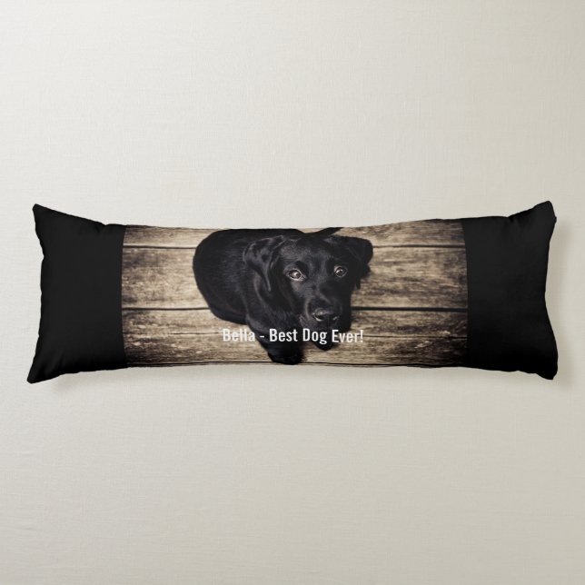 Personalised Black Lab Dog Photo and Dog Name Body Cushion (Front)