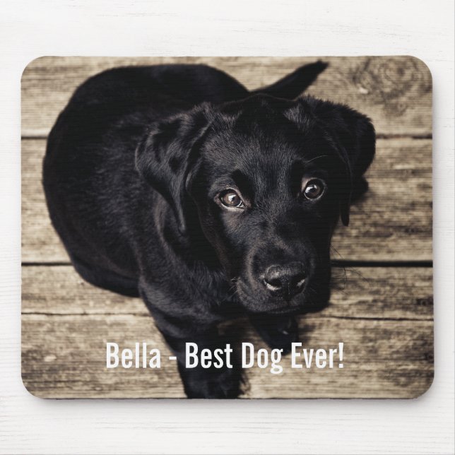 Personalised Black Lab Dog Photo and Dog Name Mouse Pad (Front)