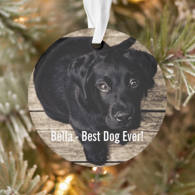 Personalised Black Lab Dog Photo and Dog Name Ornament (Tree)