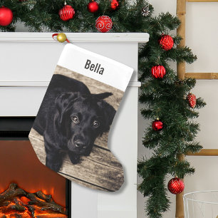 Personalised Black Lab Dog Photo and Dog Name Small Christmas Stocking