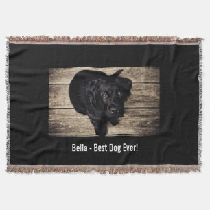 Personalised Black Lab Dog Photo and Dog Name Throw Blanket
