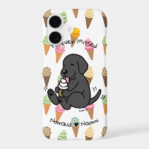 Personalised Black Lab Licking Ice Cream Cartoon