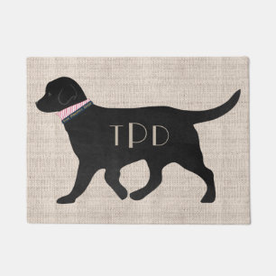 Personalised Black Lab Preppy Monogrammed Tan Jute Doormat