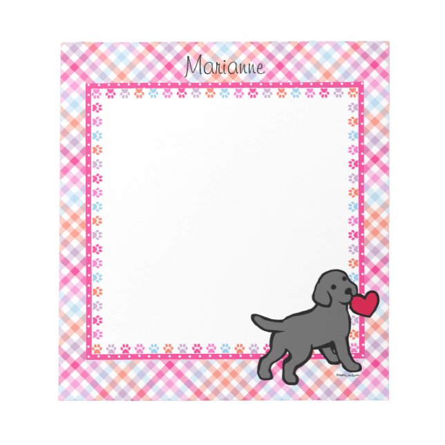 Personalised Black Lab Puppy and Red Heart Notepad (Front)