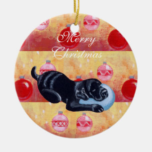 Personalised Black Lab Puppy Christmas Ceramic Tree Decoration