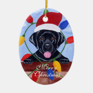 Personalised Black Lab Puppy Christmas Ceramic Tree Decoration