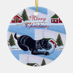 Personalised Black Lab Puppy Christmas Tree Ceramic Tree Decoration