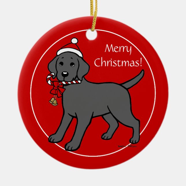 Personalised Black Labrador Christmas Santa Hat Ceramic Tree Decoration (Front)