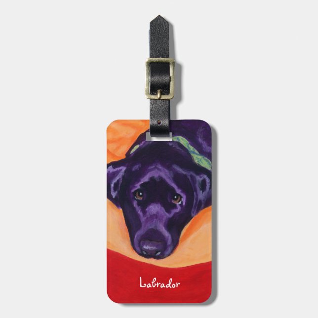 Personalised Black Labrador Painting Luggage Tag (Front Vertical)