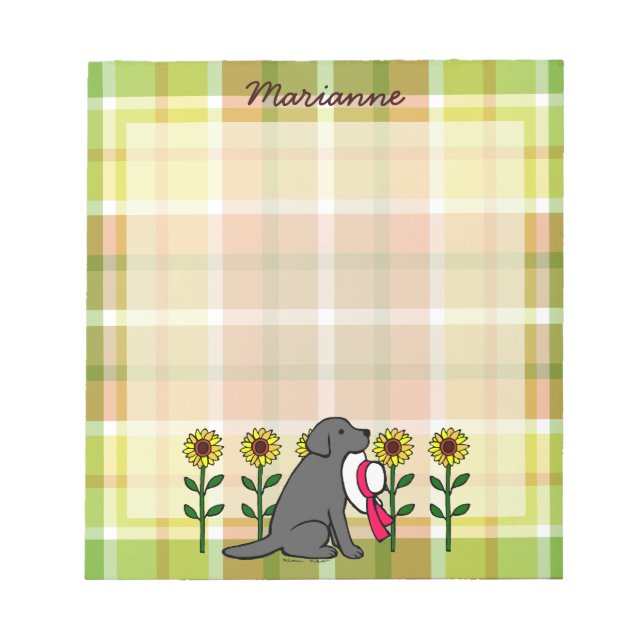Personalised Black Labrador with Sunflowers Notepad (Front)
