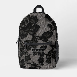 Personalised Black Lace Floral Elegant Monogram Printed Backpack
