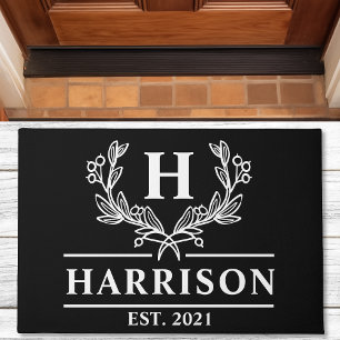 Personalised Black Laurel Monogram Doormat