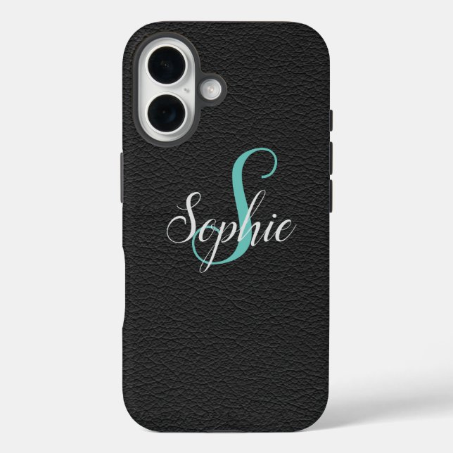 Personalised Black Leather Effect Monogrammed Case-Mate iPhone Case (Back)