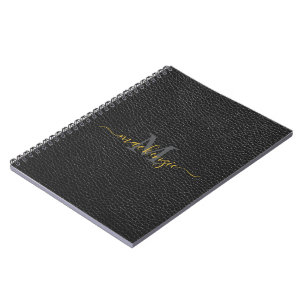 Personalised Black Leather Look Name Notebook