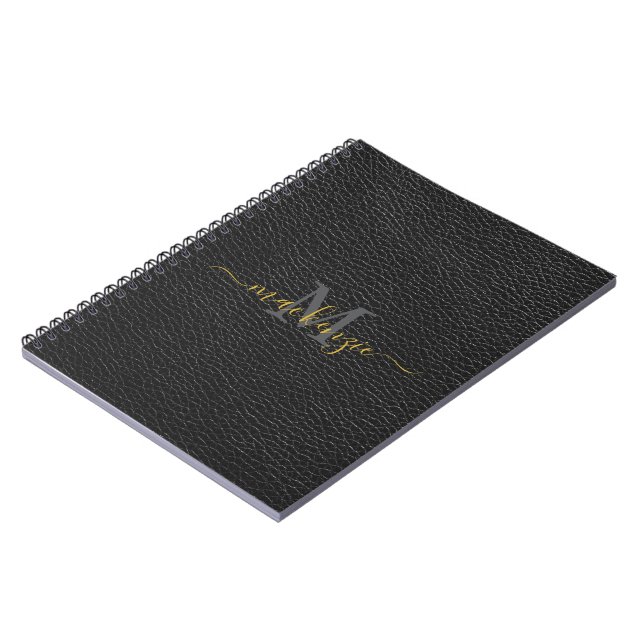 Personalised Black Leather Look Name Notebook (Left Side)