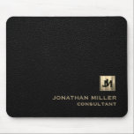 Personalised Black Leather Print Gold Monogram Mouse Pad<br><div class="desc">Elevate your desk setup with this luxurious monogrammed mouse pad featuring a brushed gold emblem with two overlapping initials in classic block typography. The name and title below the emblem are also rendered in gold, creating a cohesive and sophisticated look. The black leather print background adds a touch of elegance...</div>
