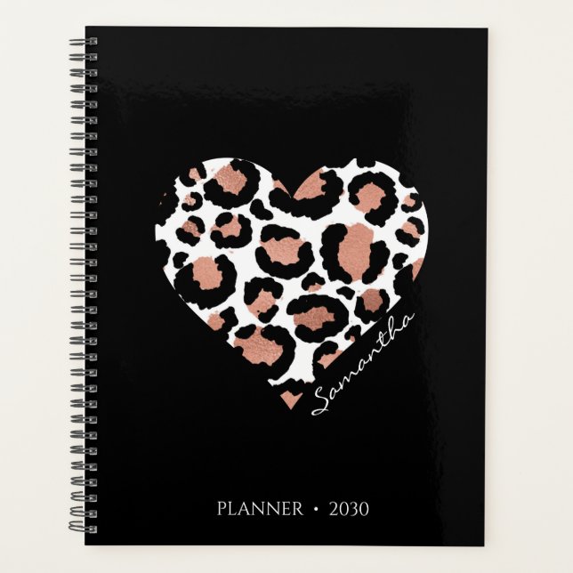 Personalised Black Leopard Cheetah Pattern  Planner (Front)