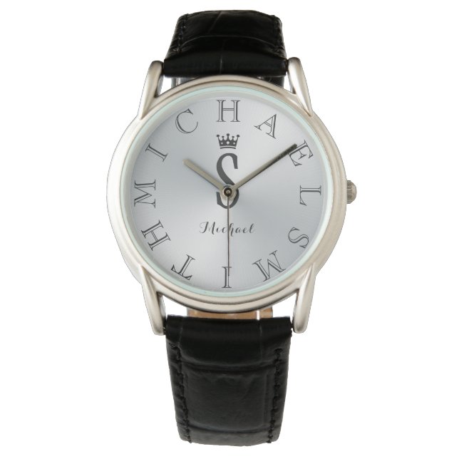 Personalised Black Letter Dial Silver Gradient Watch (Front)