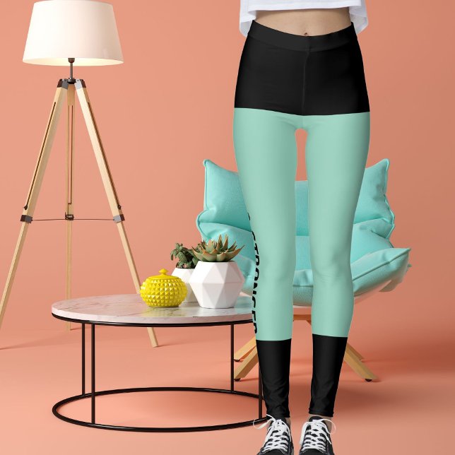 Personalised Black Light Teal Stripes Cat Retro Leggings (Creator Uploaded)