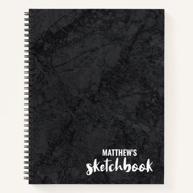 Personalised Black Marble Sketchbook Your Name Not Notebook (Front)