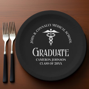 Personalised Black Medical School Graduation Party Paper Plate