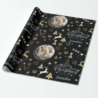 Personalised Black Merry Christmas gift Wrapping Paper