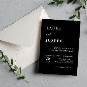 Personalised Black Minimalist Modern Wedding Invitation