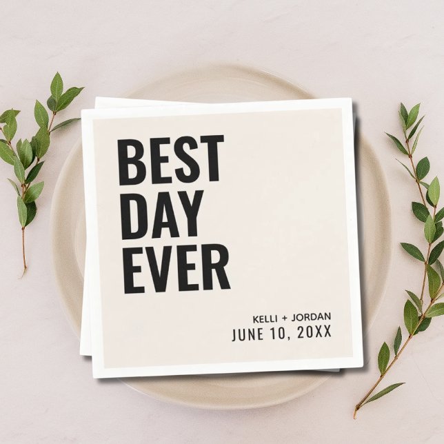Personalised Black Modern Best Day Ever Wedding Napkin (Personalized Black Modern Best Day Ever Wedding Napkins
)