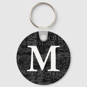 Personalised Black Modern Monogram Keychain