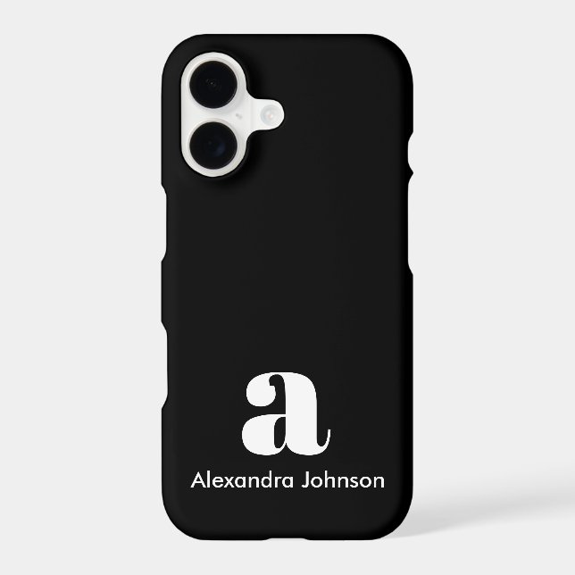 Personalised Black Modern Monogram Minimal  Name iPhone Case (Back)