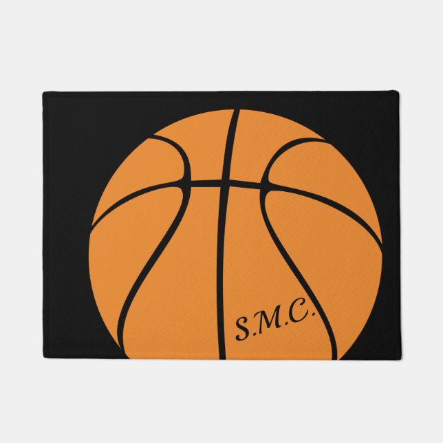 Personalised Black Modern orange Basketball  Doormat (Front)