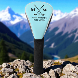 Personalised Black Monogram Name Golf Lover Aqua Golf Head Cover