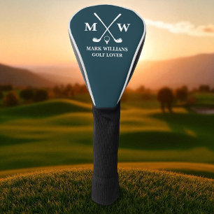 Personalised Black Monogram Name Golf Lover Navy Head Cover