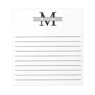 Personalised Black Monogram Name Lined Notepad