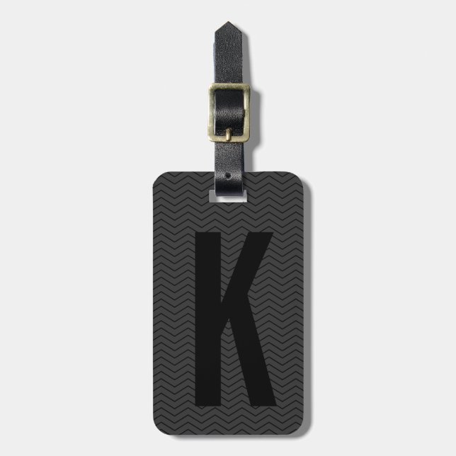 Personalised black monogram travel luggage tags (Front Vertical)