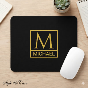 Personalised Black Mouse Pad with Initial & Name