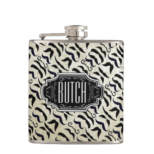Personalised Black Moustache Pattern Hip Flask