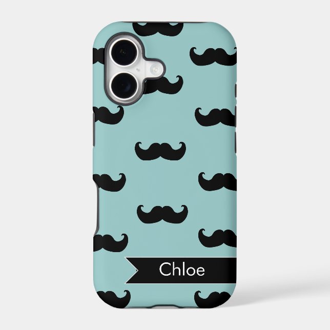 Personalised Black Moustache Pattern on blue (Back)