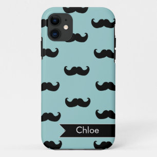 Personalised Black Moustache Pattern on blue Case-Mate iPhone Case