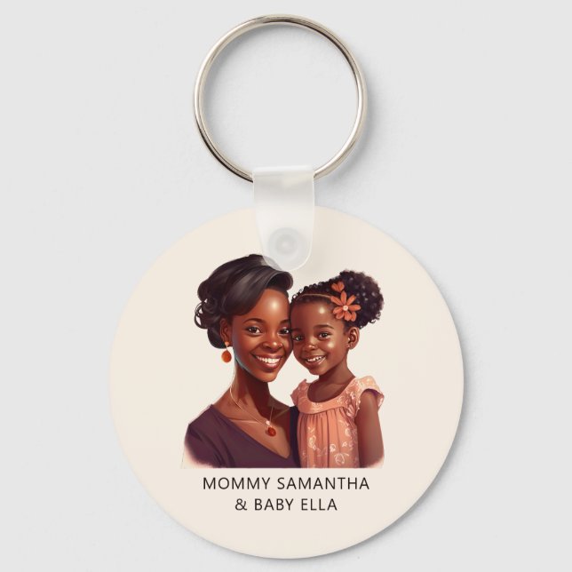 Personalised Black Mum and Daughter (10) Key Ring (Front)