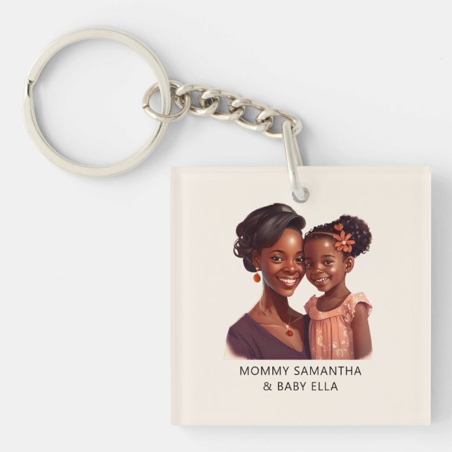 Personalised Black Mum and Daughter (10) Key Ring (Front)