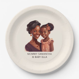 Personalised Black Mum and Daughter (10) Paper Plate