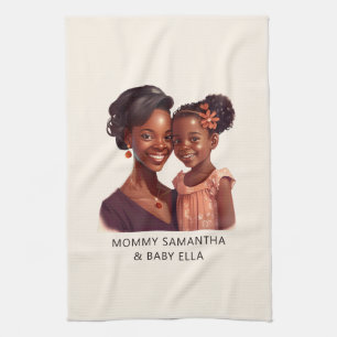Personalised Black Mum and Daughter (10) Tea Towel