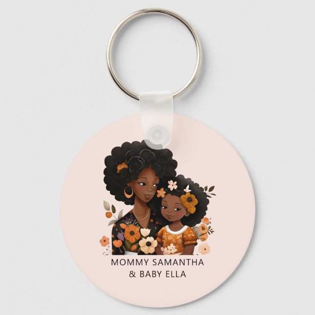 Personalised Black Mum and Daughter (13) Key Ring (Front)
