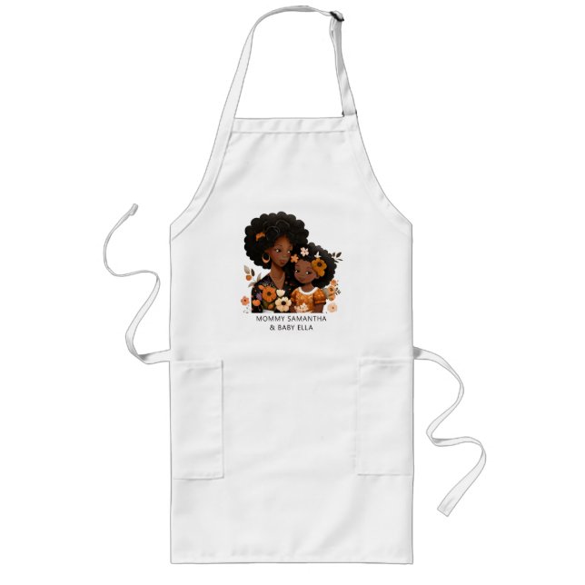 Personalised Black Mum and Daughter (13) Long Apron (Front)