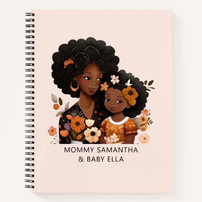 Personalised Black Mum and Daughter (13) Notebook (Front)