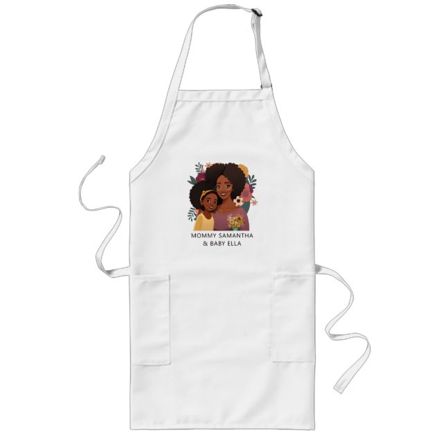 Personalised Black Mum and Daughter (14) Long Apron (Front)