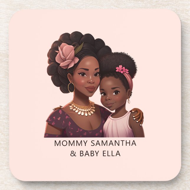 Personalised Black Mum and Daughter (15) Coaster (Front)